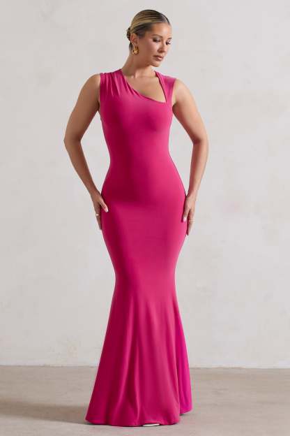 Behind The Scenes Dark Pink Sleeveless Cut-Out Maxi Dress-Fashionmomo.All Rights Reserved