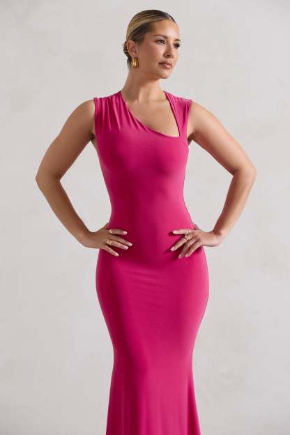 Behind The Scenes Dark Pink Sleeveless Cut-Out Maxi Dress-Fashionmomo.All Rights Reserved