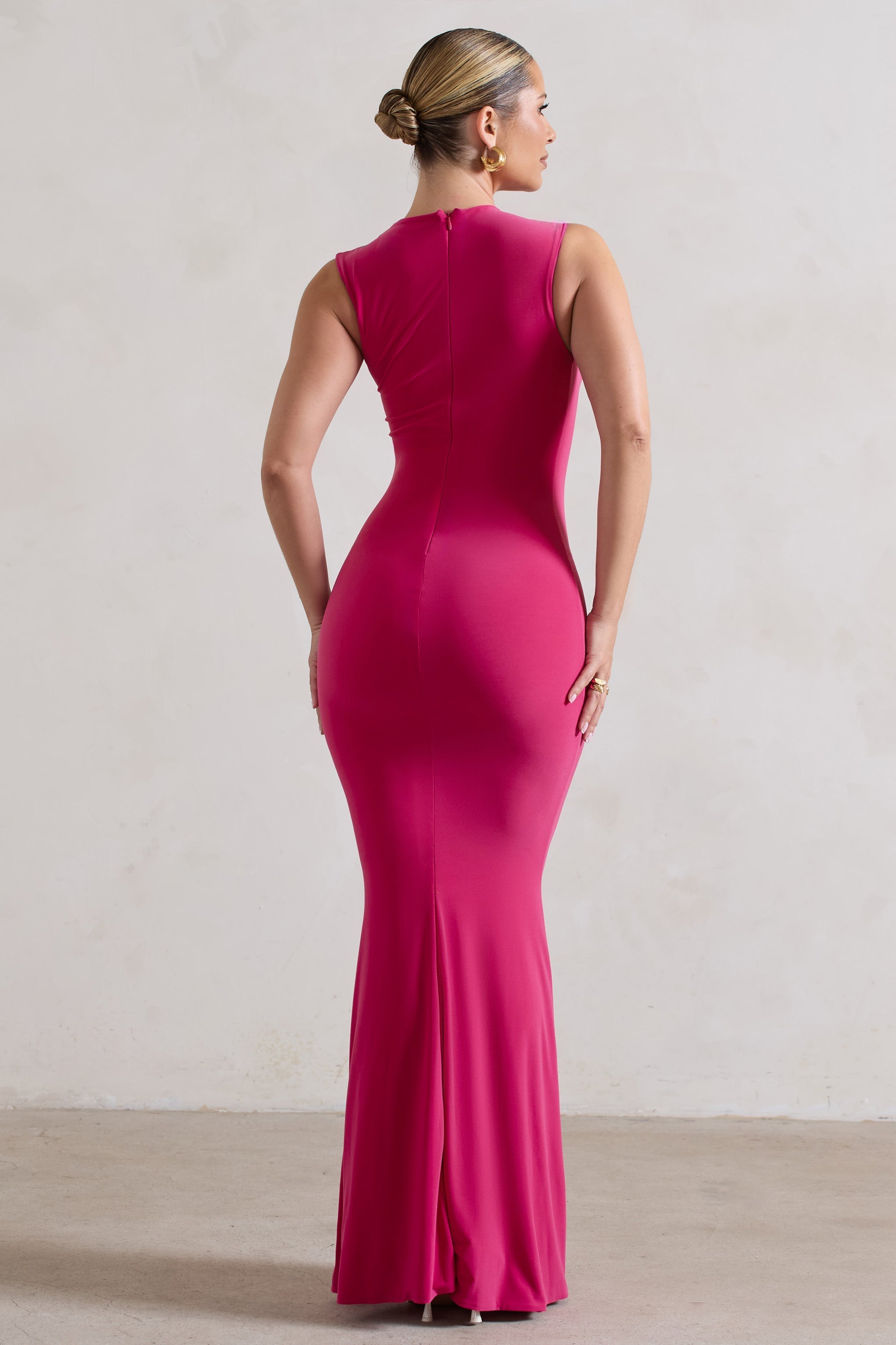 Behind The Scenes Dark Pink Sleeveless Cut-Out Maxi Dress-Fashionmomo.All Rights Reserved