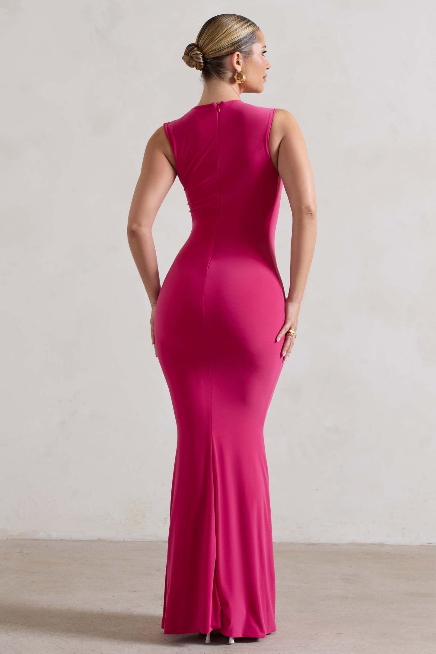 Behind The Scenes Dark Pink Sleeveless Cut-Out Maxi Dress-Fashionmomo.All Rights Reserved