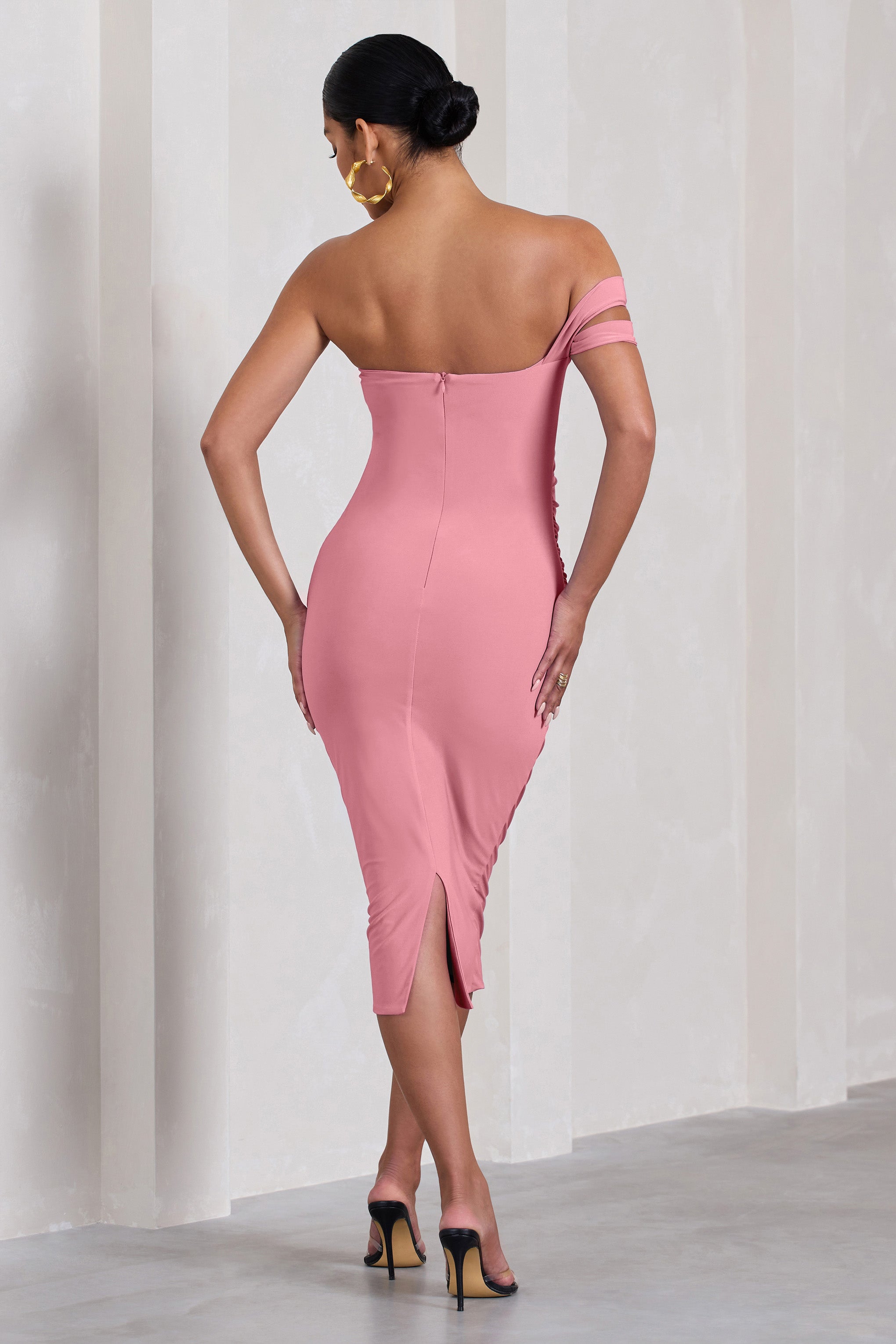 Eviana Blush Pink Bodycon Sleeveless Twist Maternity Midi Dress-Fashionmomo.All Rights Reserved