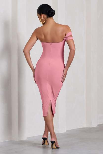 Eviana Blush Pink Bodycon Sleeveless Twist Maternity Midi Dress-Fashionmomo.All Rights Reserved
