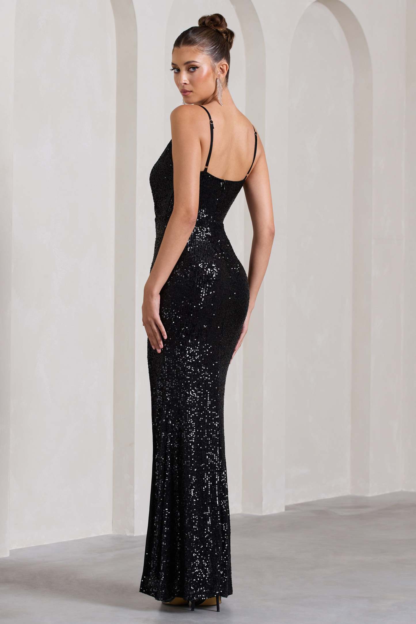 Exquisite Black Sequin Wrap Front Maxi With Side Split-Fashionmomo.All Rights Reserved