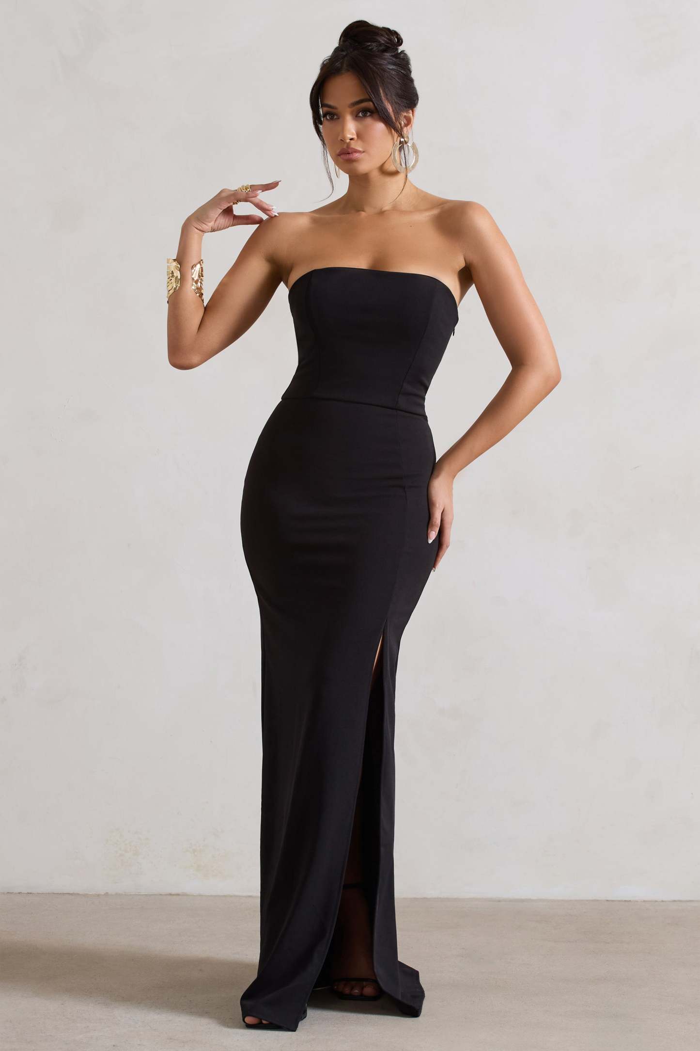 Belle of The Ball Black Bandeau Maxi Dress With Split Hem-Fashionmomo.All Rights Reserved