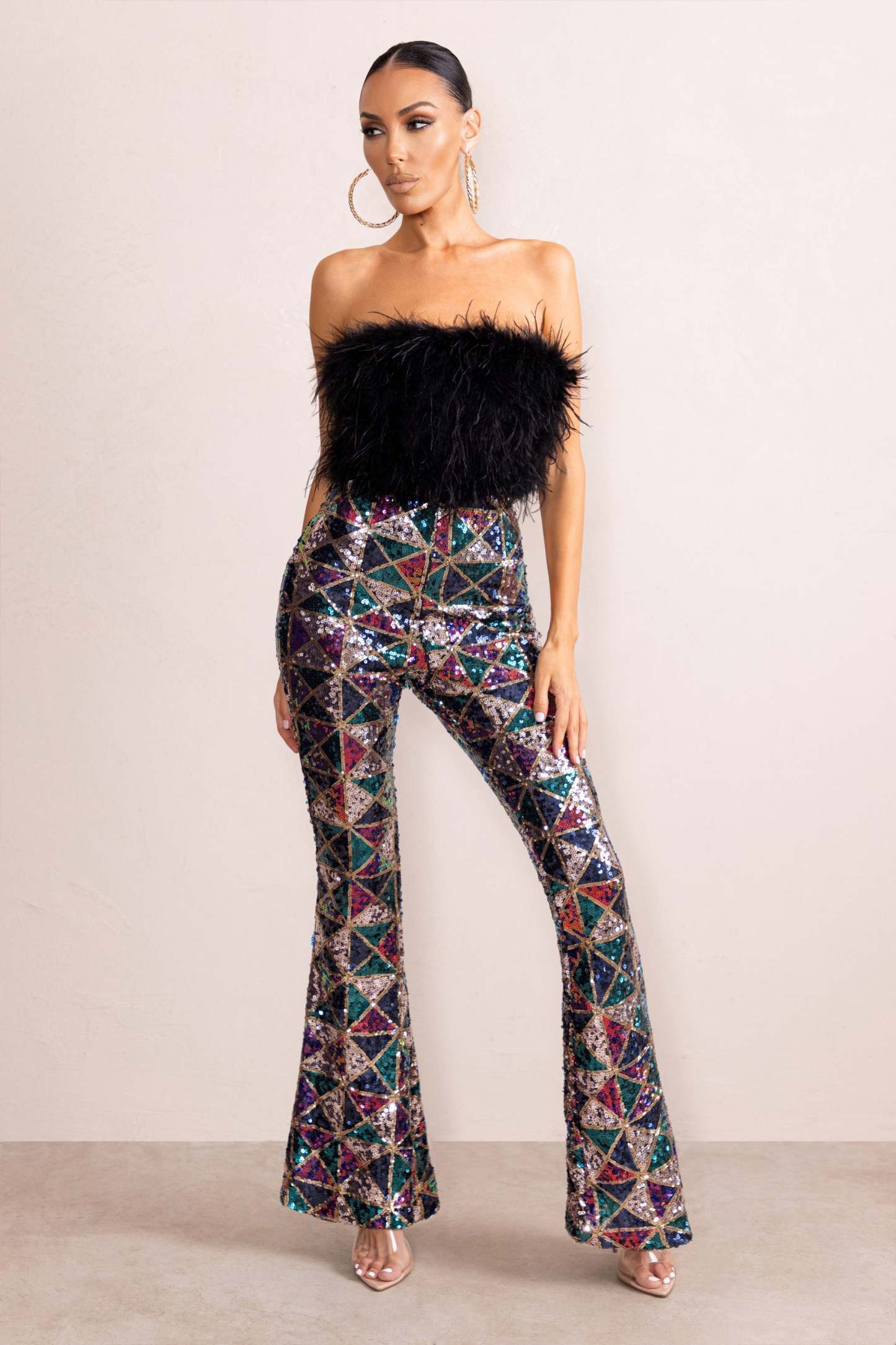 Heaven Sent Black Aztec Sequin Fit And Flare Trousers-Fashionmomo.All Rights Reserved