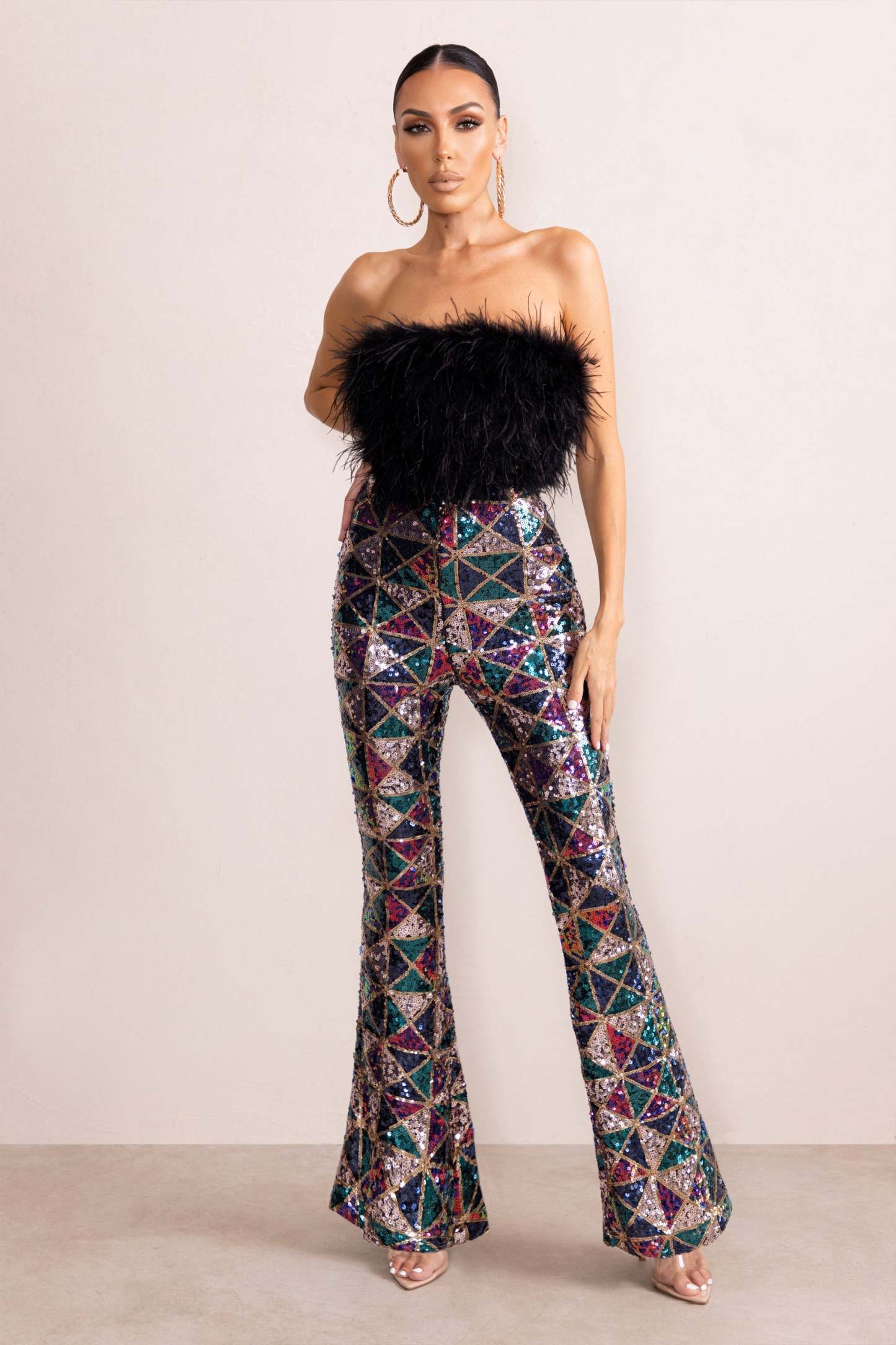 Heaven Sent Black Aztec Sequin Fit And Flare Trousers-Fashionmomo.All Rights Reserved