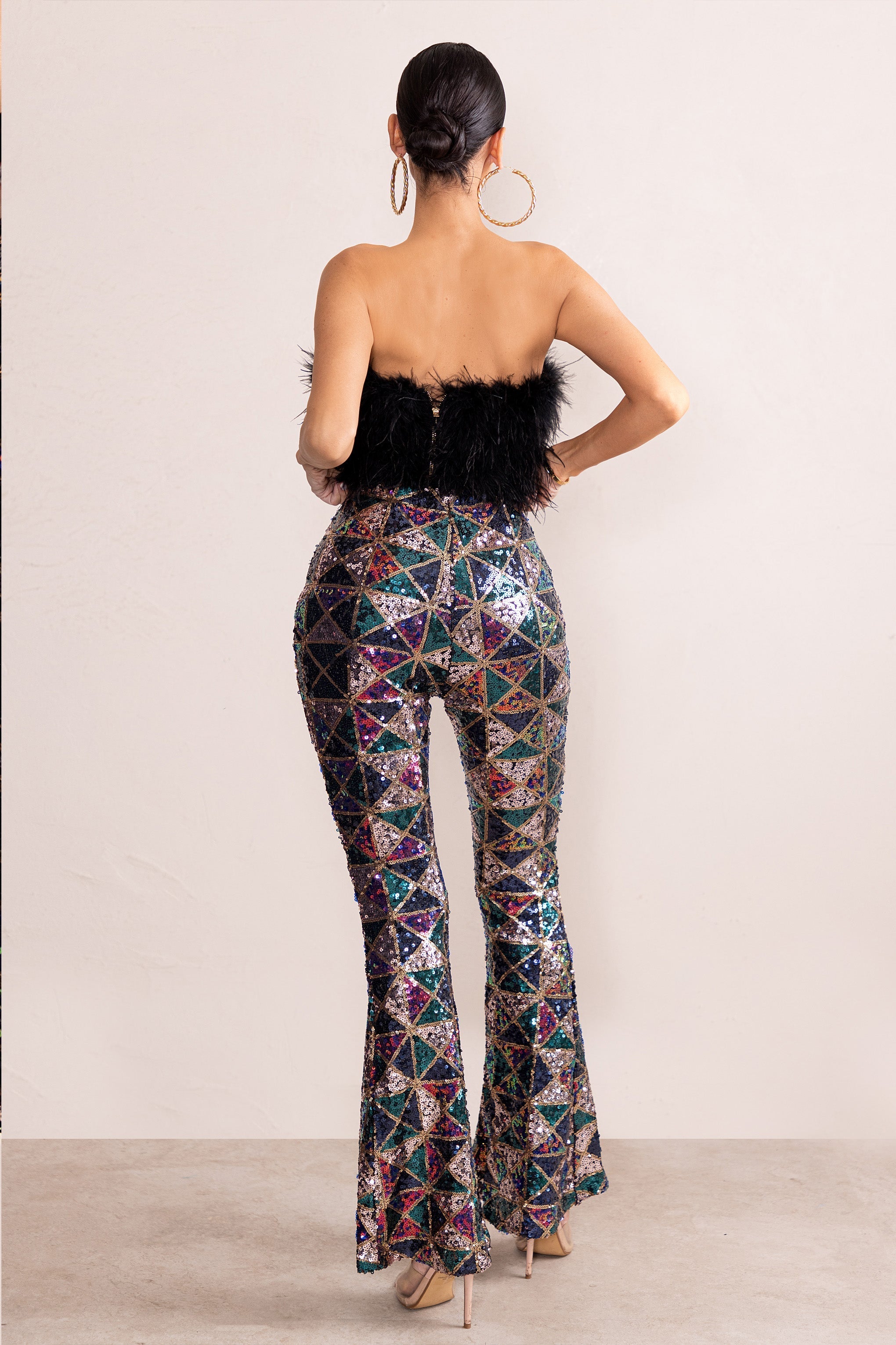Heaven Sent Black Aztec Sequin Fit And Flare Trousers-Fashionmomo.All Rights Reserved