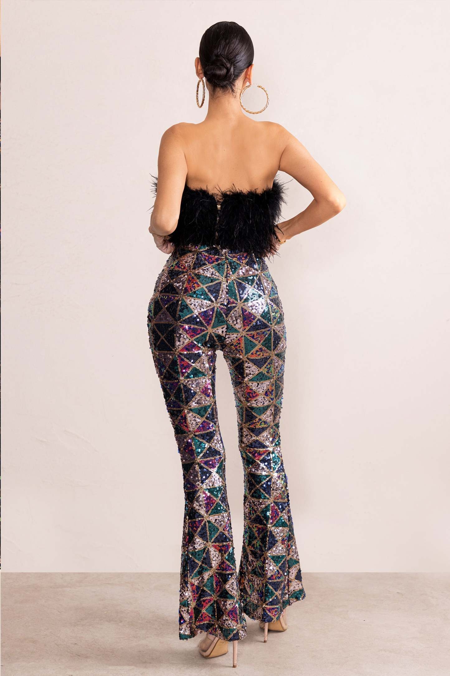Heaven Sent Black Aztec Sequin Fit And Flare Trousers-Fashionmomo.All Rights Reserved