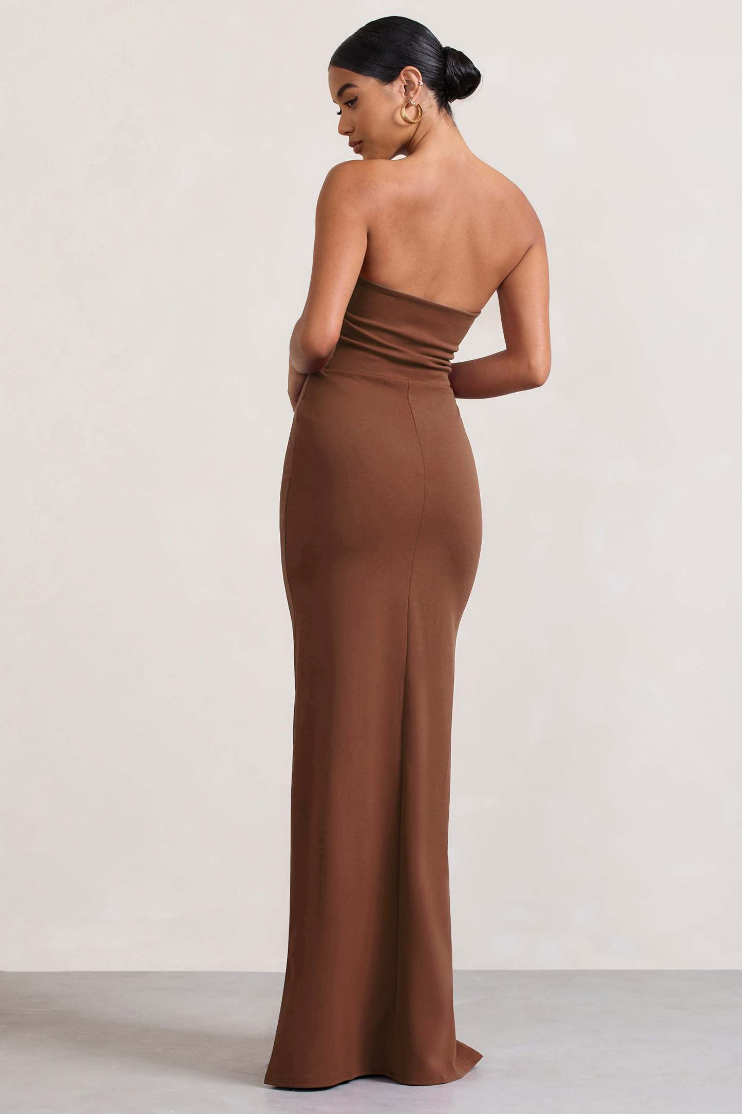 Belle of The Ball Brown Bandeau Maxi Dress With Split Hem-Fashionmomo.All Rights Reserved