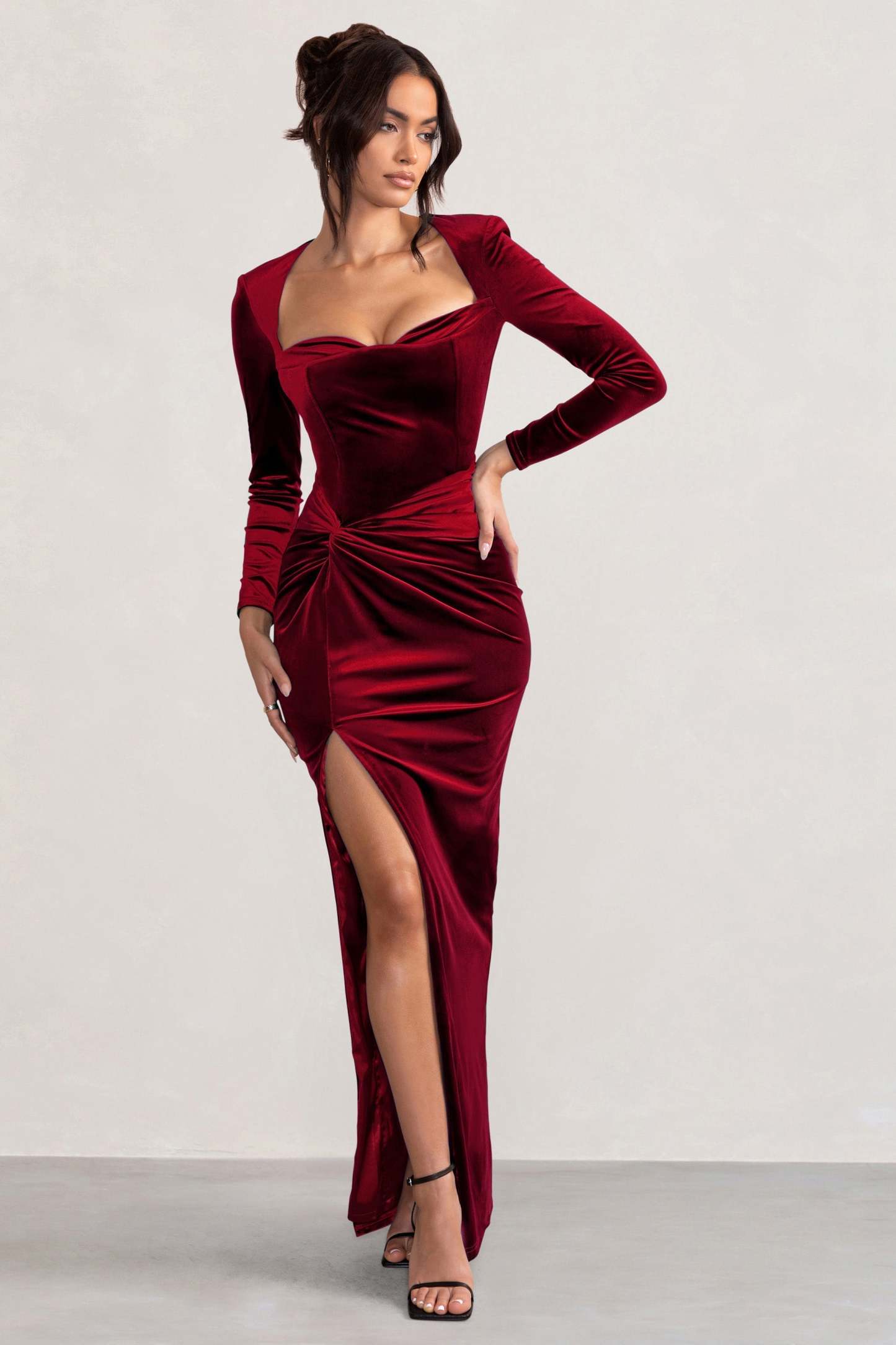 Fay Berry Velvet Corset Style Knot Maxi Dress-Fashionmomo.All Rights Reserved