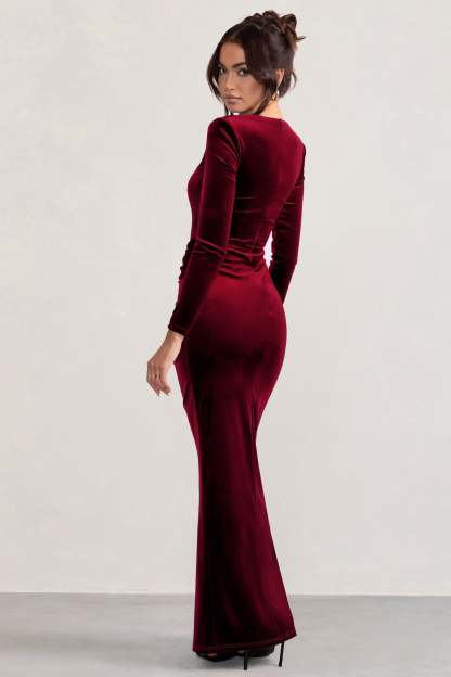 Fay Berry Velvet Corset Style Knot Maxi Dress-Fashionmomo.All Rights Reserved