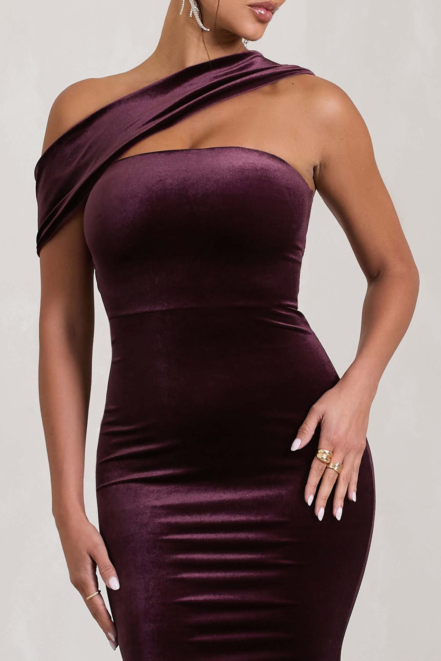 Candela Port Velvet Asymmetric Bardot Maxi Dress-Fashionmomo.All Rights Reserved