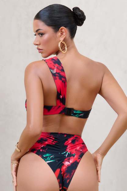 Bowline Multi Print One Shoulder Knotted Bikini Top-Fashionmomo.All Rights Reserved