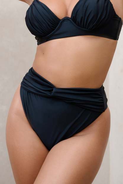 High Tide Black High Waisted Twist Front Bikini Bottoms-Fashionmomo.All Rights Reserved