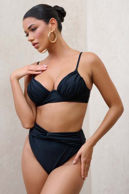 High Tide Black High Waisted Twist Front Bikini Bottoms-Fashionmomo.All Rights Reserved