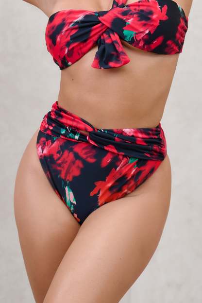 High Tide Multi Print High Waisted Twist Front Bikini Bottoms-Fashionmomo.All Rights Reserved