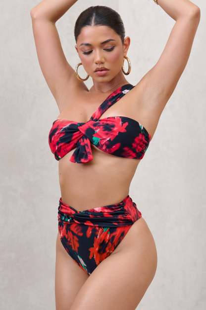 High Tide Multi Print High Waisted Twist Front Bikini Bottoms-Fashionmomo.All Rights Reserved