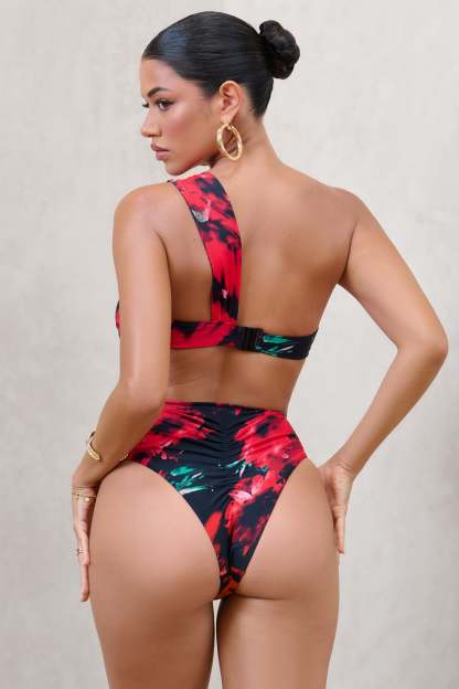 High Tide Multi Print High Waisted Twist Front Bikini Bottoms-Fashionmomo.All Rights Reserved