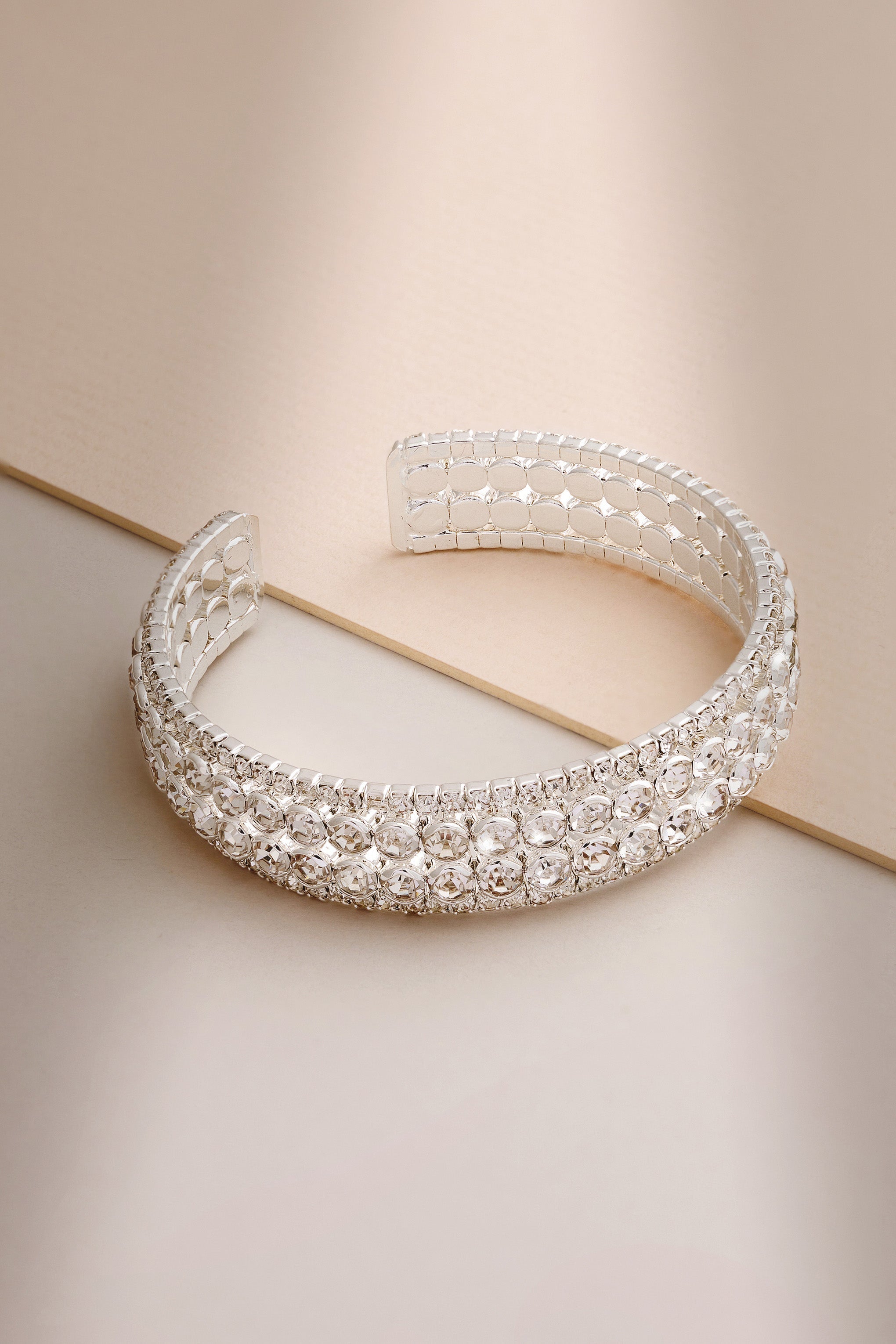 Hannah Silver Diamante Chunky Bracelet-Fashionmomo.All Rights Reserved