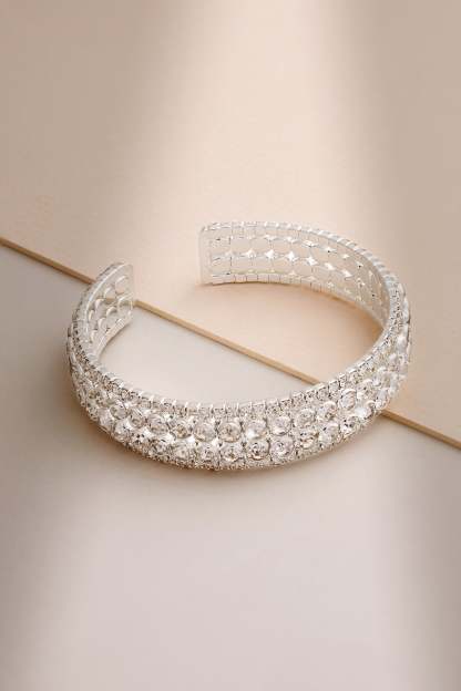 Hannah Silver Diamante Chunky Bracelet-Fashionmomo.All Rights Reserved
