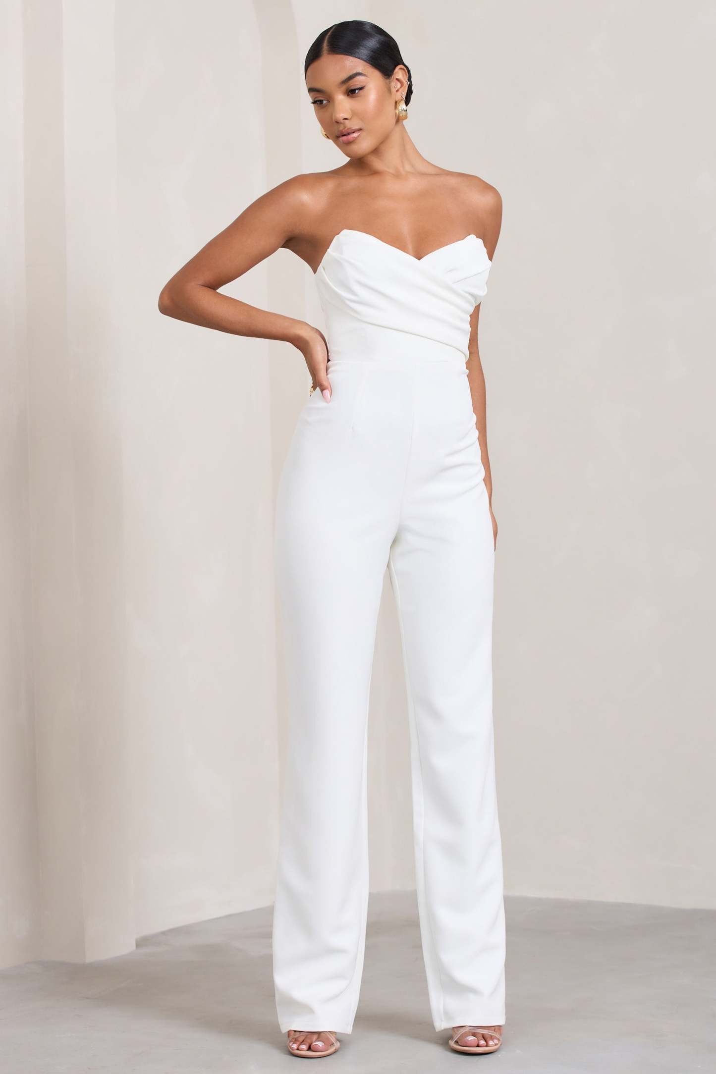 Bellezza White Bandeau Corset Wide Leg Jumpsuit-Fashionmomo.All Rights Reserved