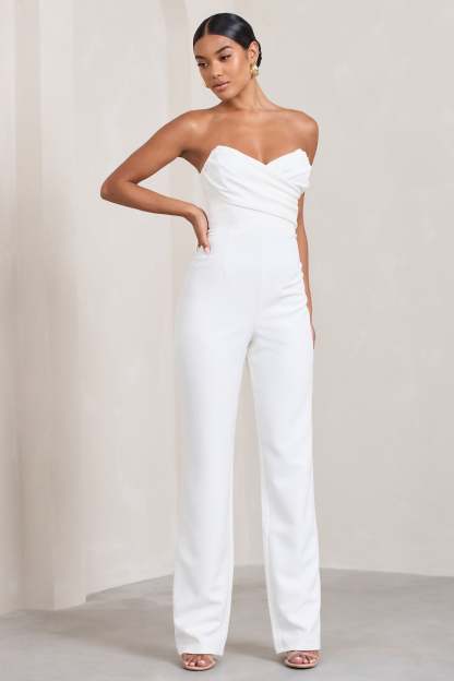 Bellezza White Bandeau Corset Wide Leg Jumpsuit-Fashionmomo.All Rights Reserved