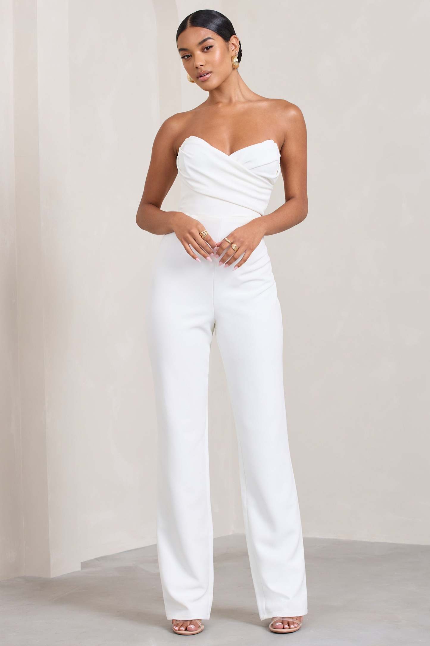 Bellezza White Bandeau Corset Wide Leg Jumpsuit-Fashionmomo.All Rights Reserved