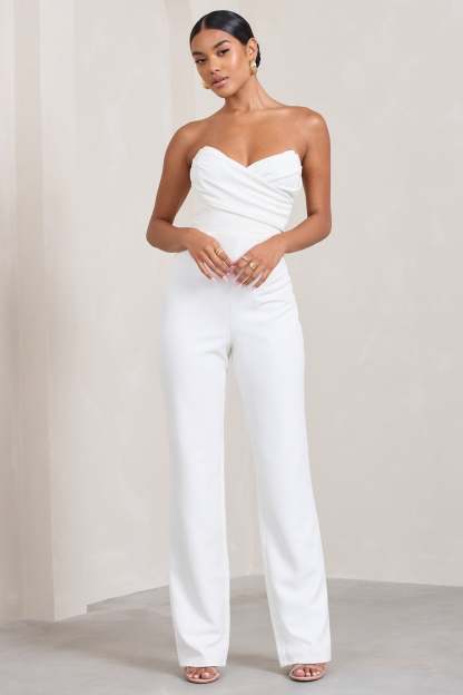 Bellezza White Bandeau Corset Wide Leg Jumpsuit-Fashionmomo.All Rights Reserved
