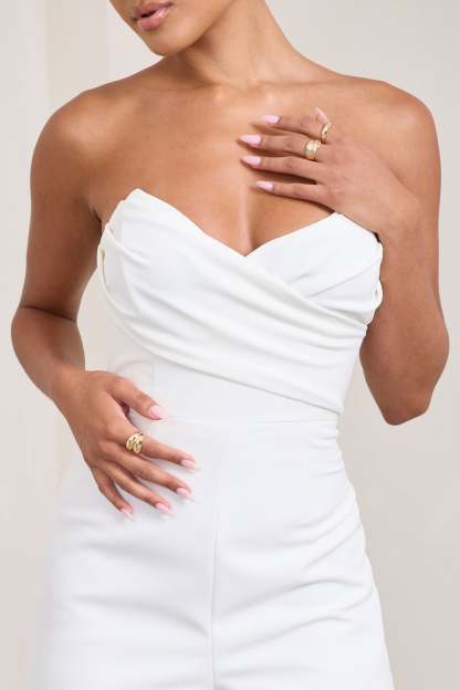 Bellezza White Bandeau Corset Wide Leg Jumpsuit-Fashionmomo.All Rights Reserved