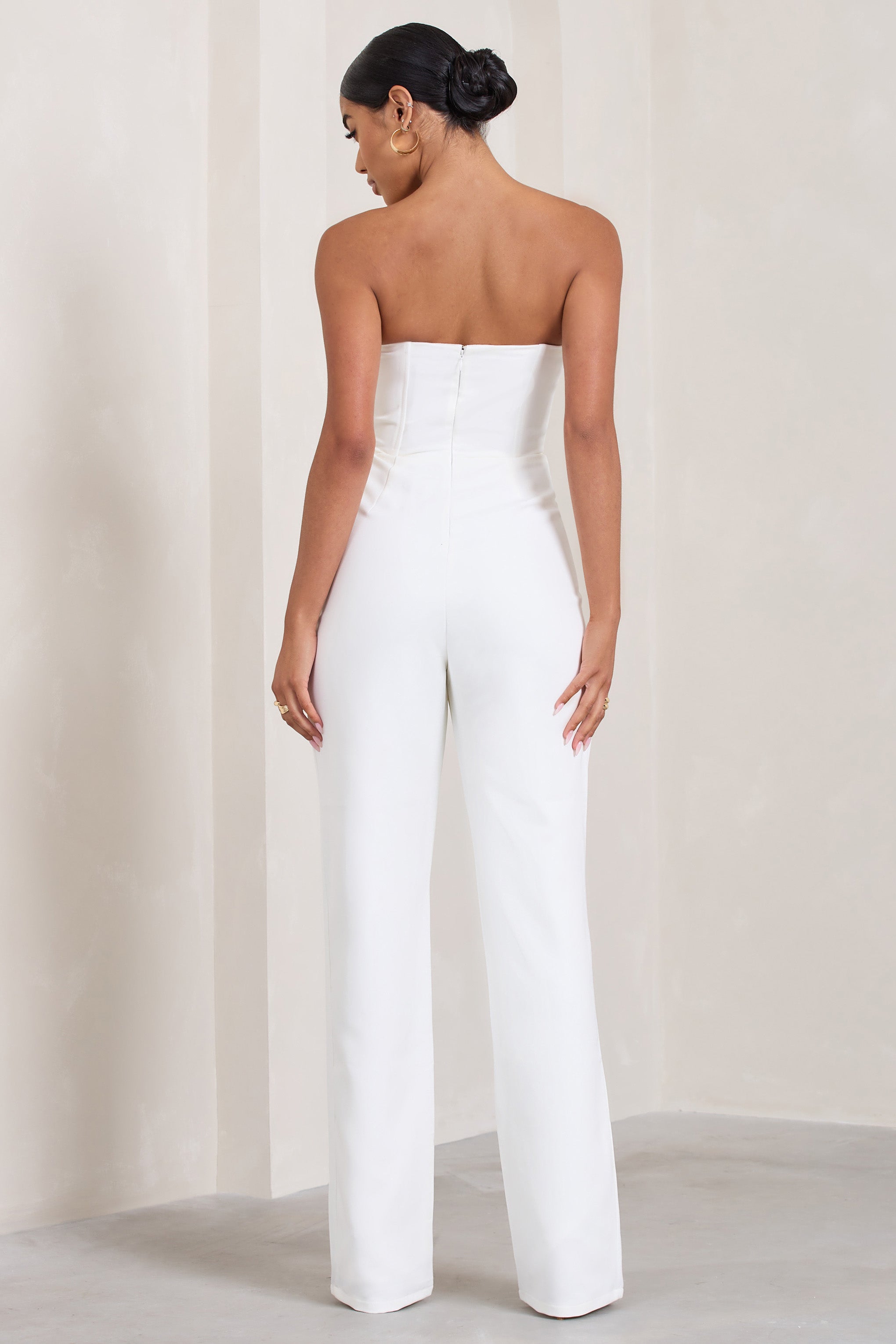 Bellezza White Bandeau Corset Wide Leg Jumpsuit-Fashionmomo.All Rights Reserved