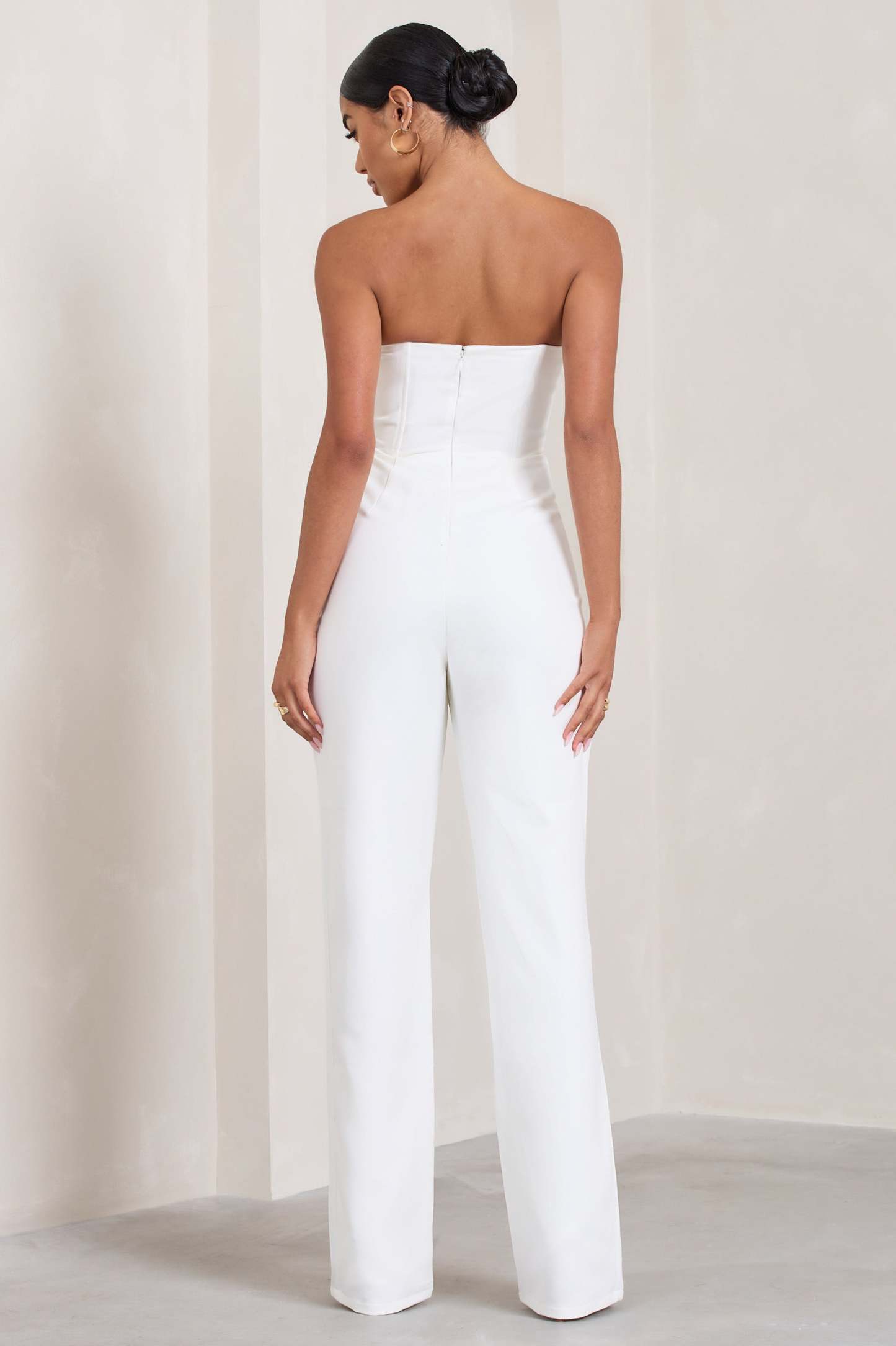 Bellezza White Bandeau Corset Wide Leg Jumpsuit-Fashionmomo.All Rights Reserved