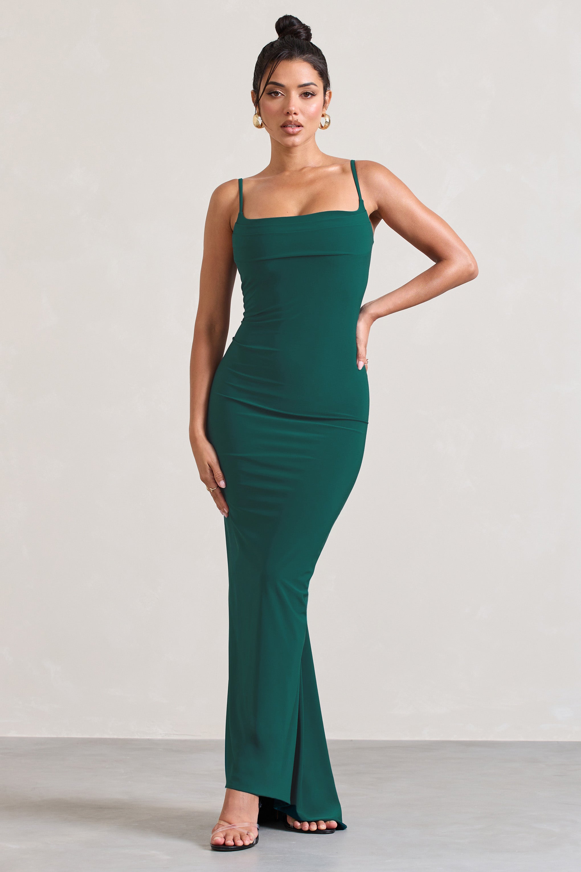 Camera One Bottle Green Strappy Laced Bodycon Maxi Dress-Fashionmomo.All Rights Reserved