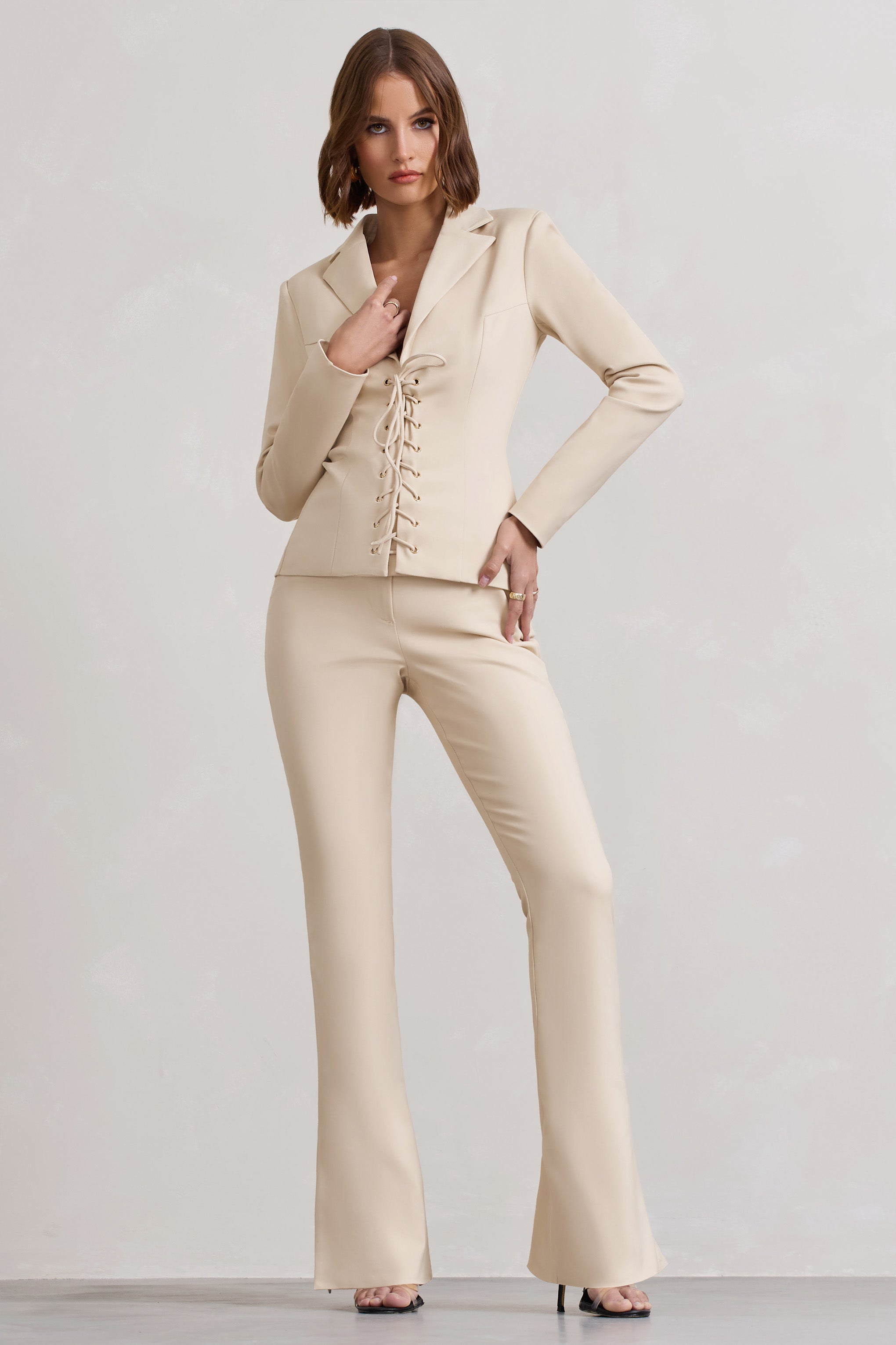 Brianca Stone High-Waisted Split Wide-Leg Trousers-Fashionmomo.All Rights Reserved