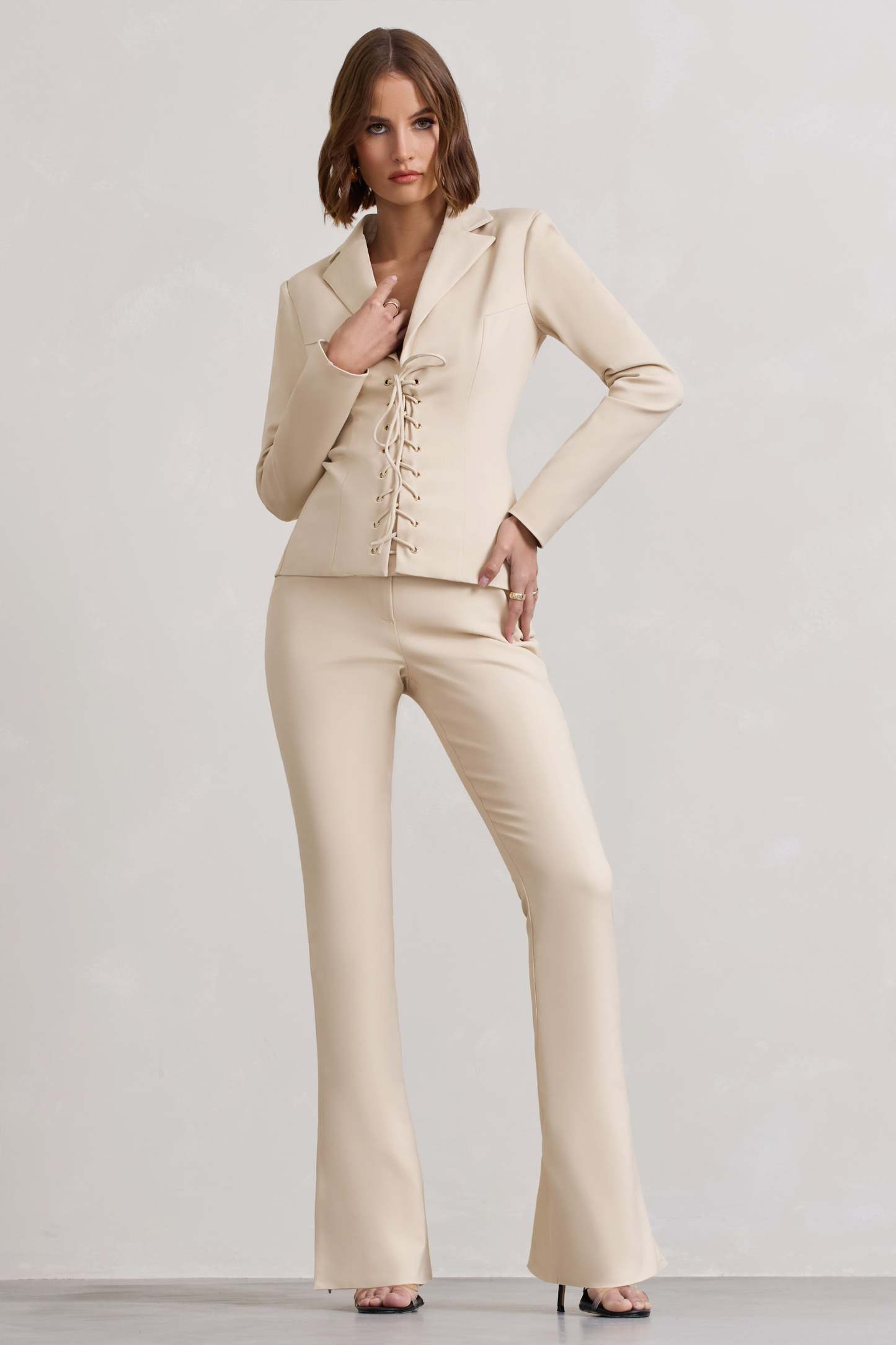 Brianca Stone High-Waisted Split Wide-Leg Trousers-Fashionmomo.All Rights Reserved