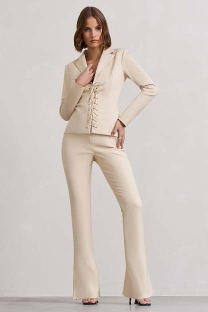 Brianca Stone High-Waisted Split Wide-Leg Trousers-Fashionmomo.All Rights Reserved