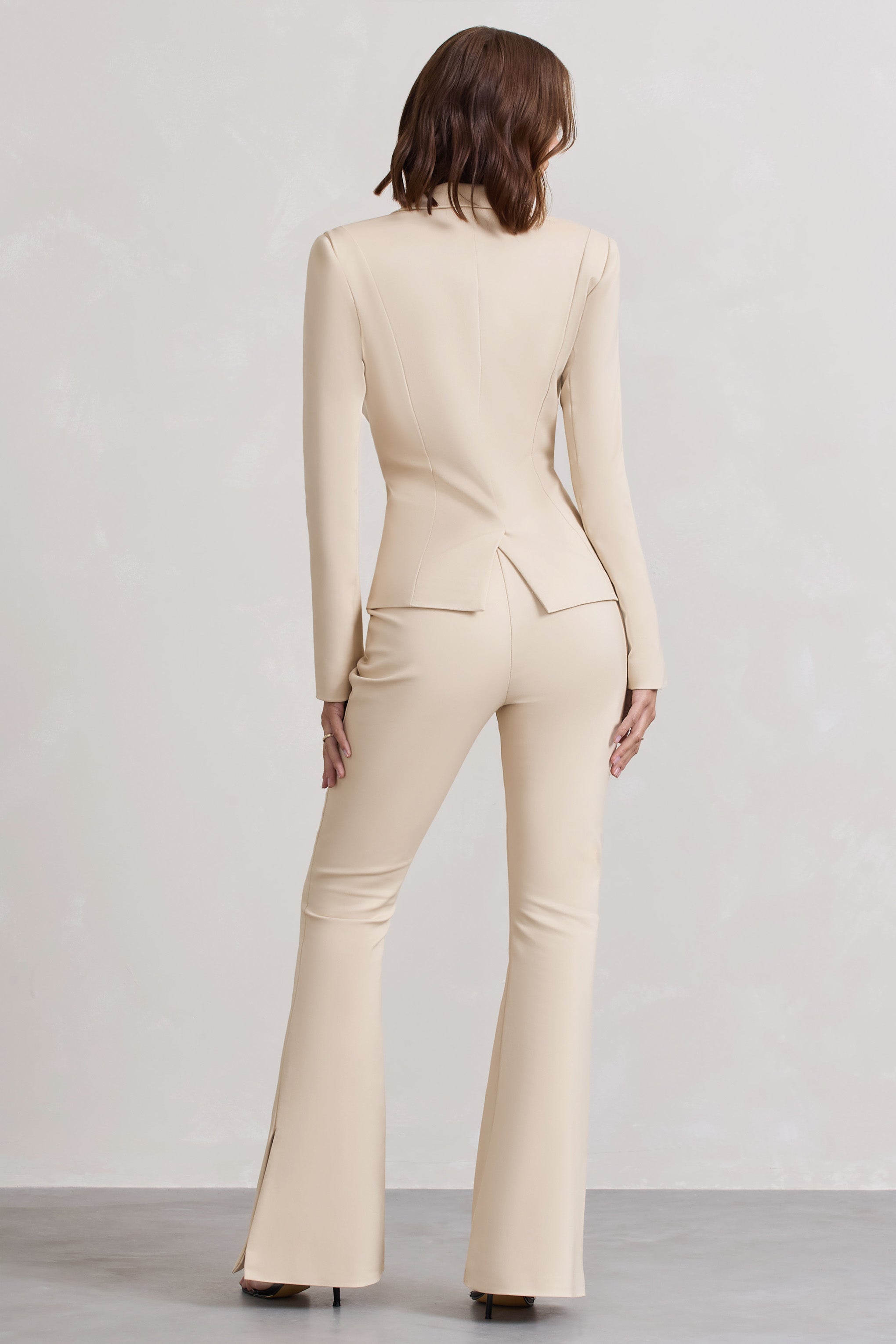 Brianca Stone High-Waisted Split Wide-Leg Trousers-Fashionmomo.All Rights Reserved
