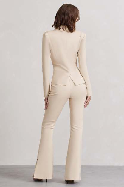 Brianca Stone High-Waisted Split Wide-Leg Trousers-Fashionmomo.All Rights Reserved