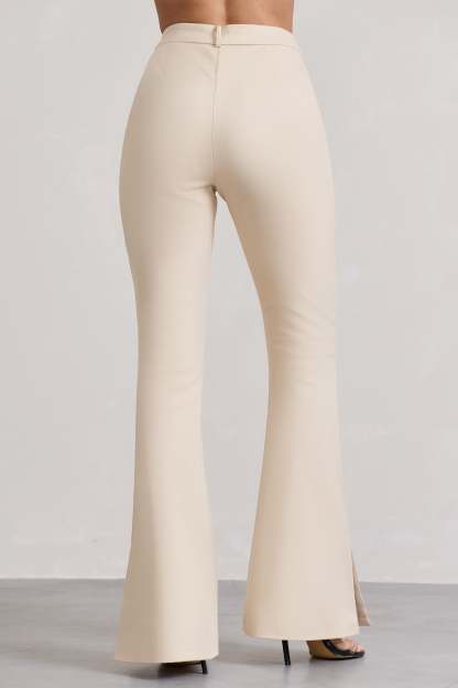 Brianca Stone High-Waisted Split Wide-Leg Trousers-Fashionmomo.All Rights Reserved