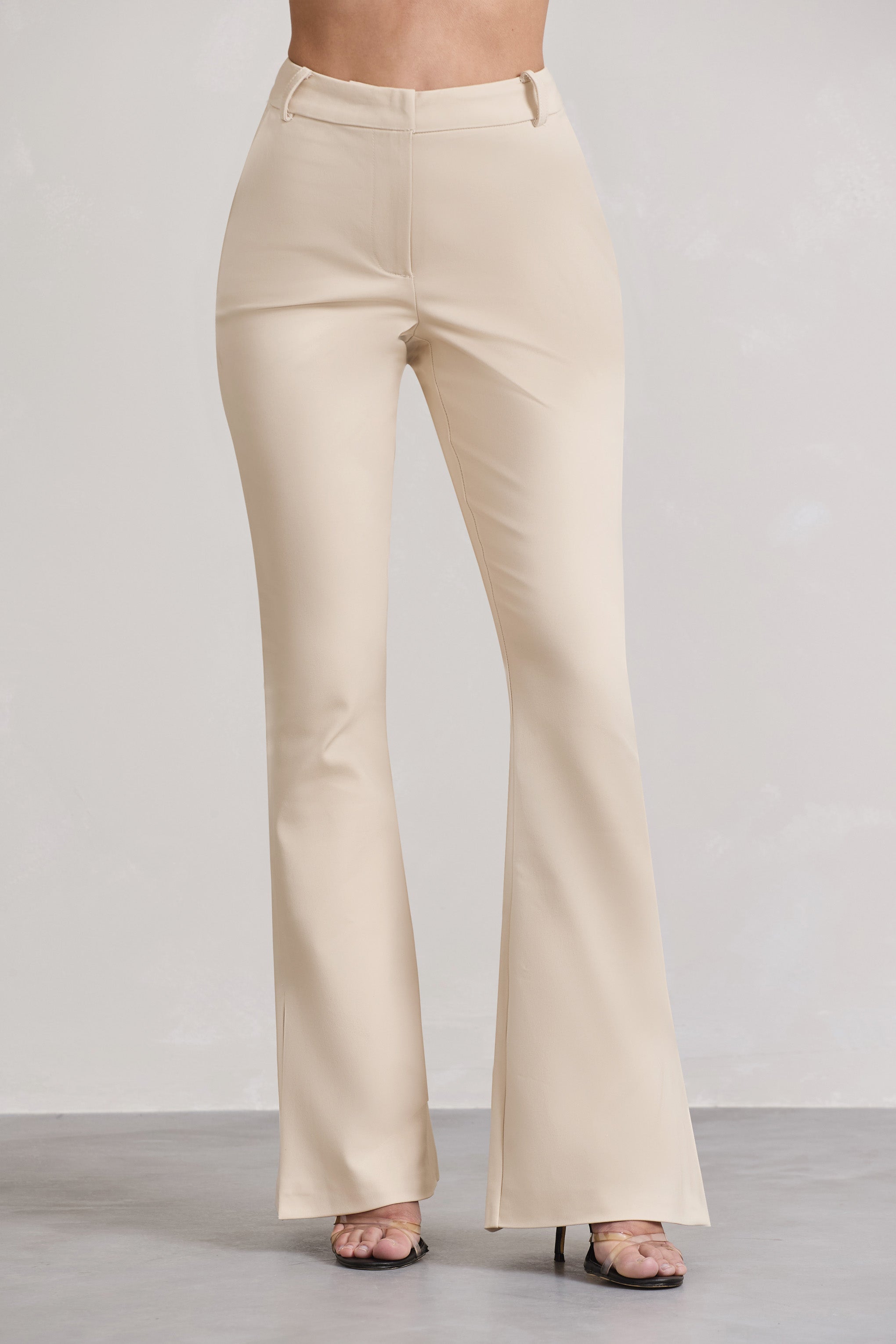 Brianca Stone High-Waisted Split Wide-Leg Trousers-Fashionmomo.All Rights Reserved