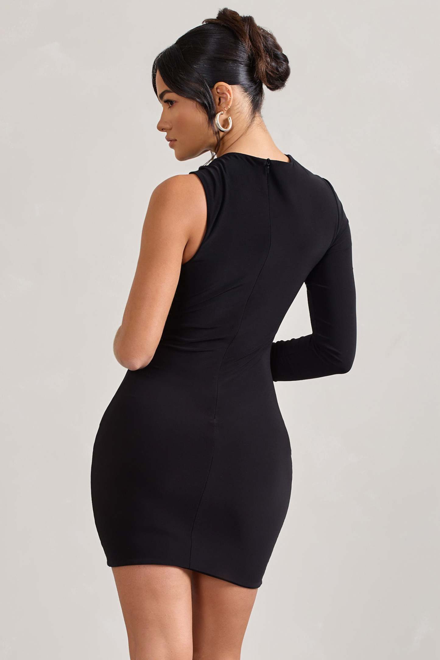 Fusion Black Asymmetric Twisted Bodycon Mini Dress-Fashionmomo.All Rights Reserved