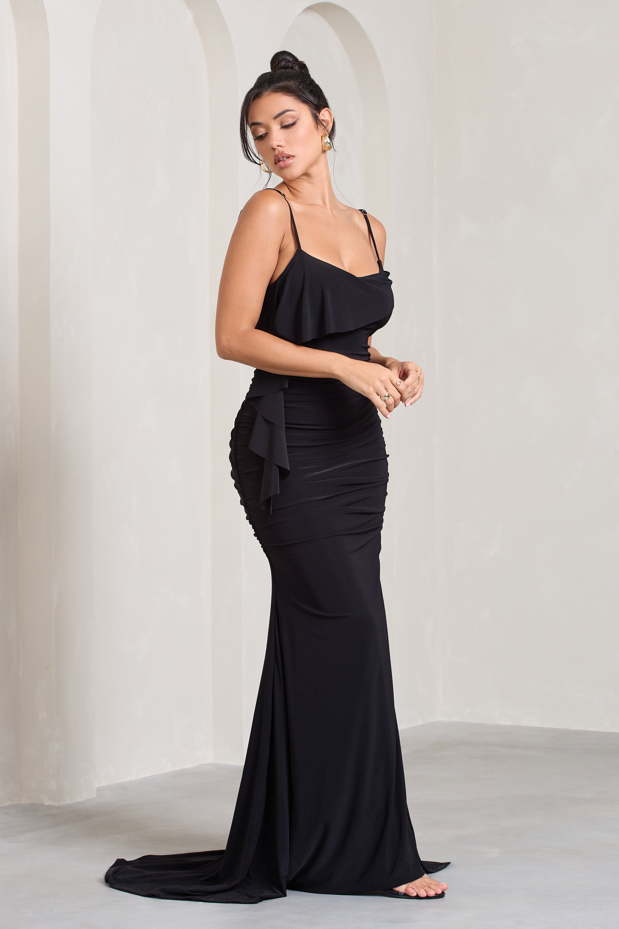 In Whispers Black Split Maxi Dress-Fashionmomo.All Rights Reserved