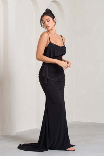In Whispers Black Split Maxi Dress-Fashionmomo.All Rights Reserved