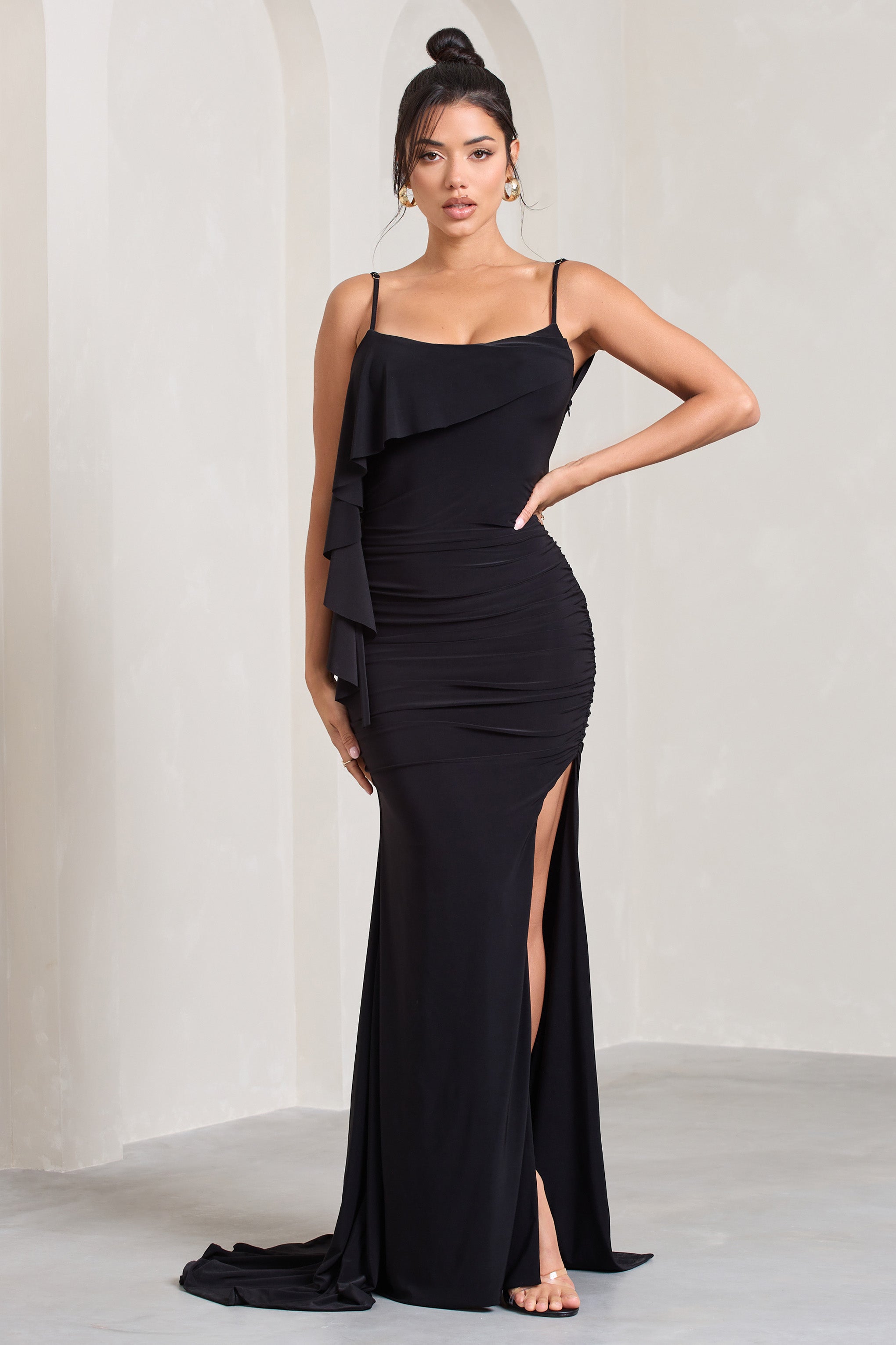 In Whispers Black Split Maxi Dress-Fashionmomo.All Rights Reserved