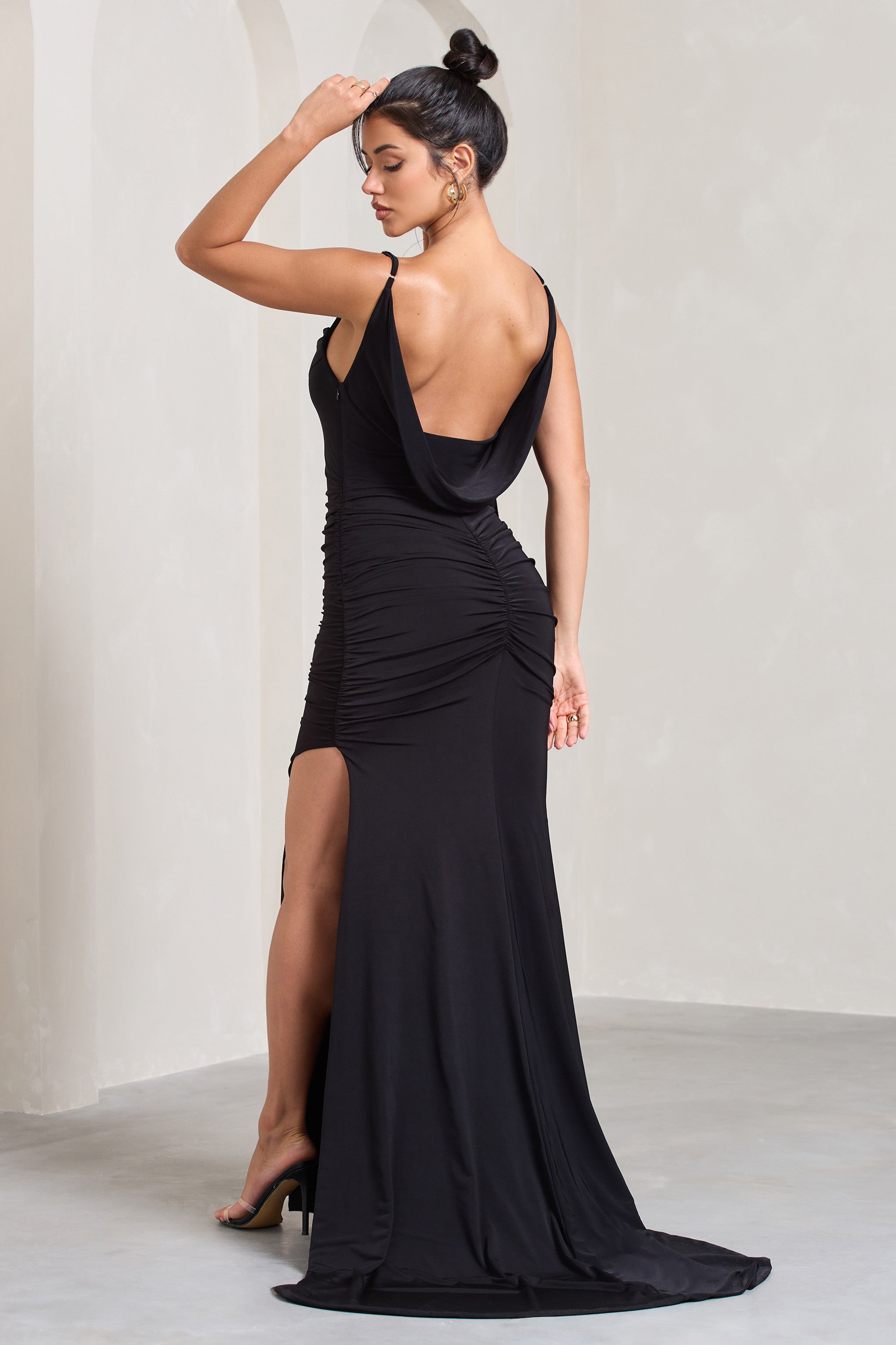 In Whispers Black Split Maxi Dress-Fashionmomo.All Rights Reserved