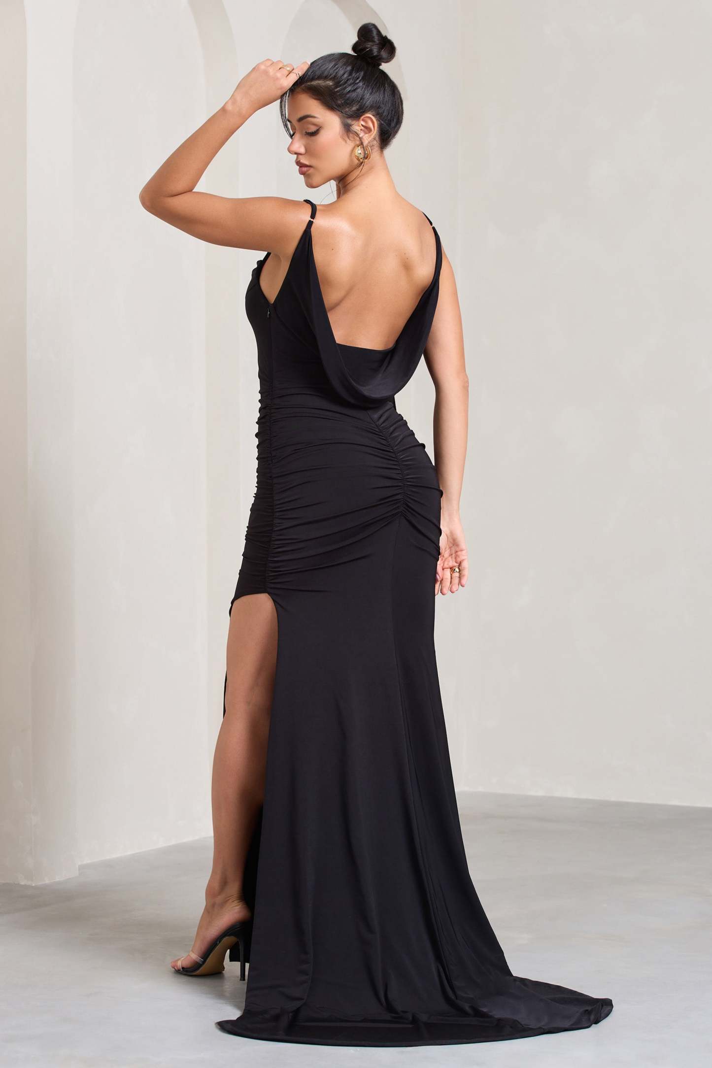 In Whispers Black Split Maxi Dress-Fashionmomo.All Rights Reserved