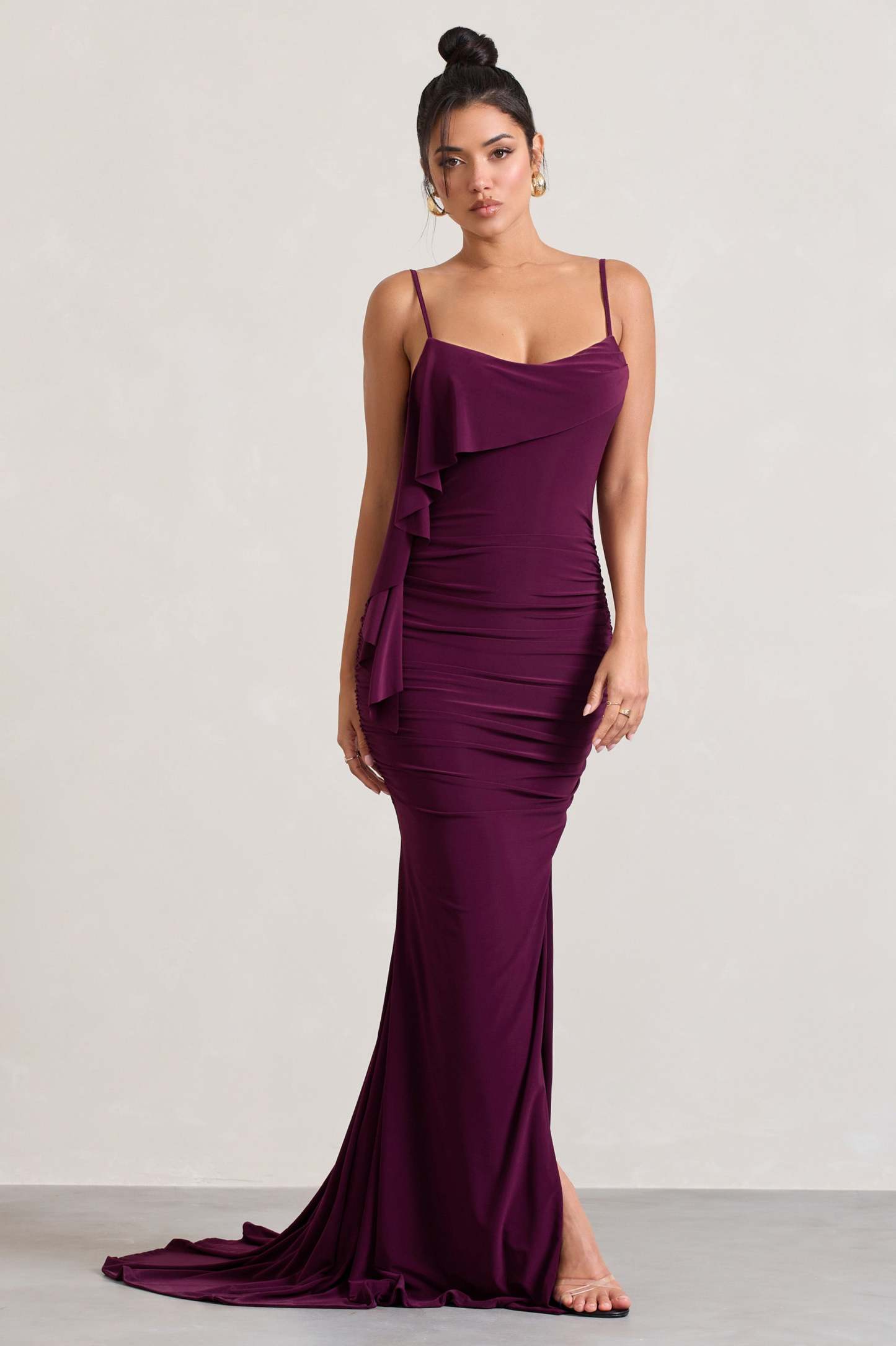 In Whispers Burgundy Split Maxi Dress-Fashionmomo.All Rights Reserved