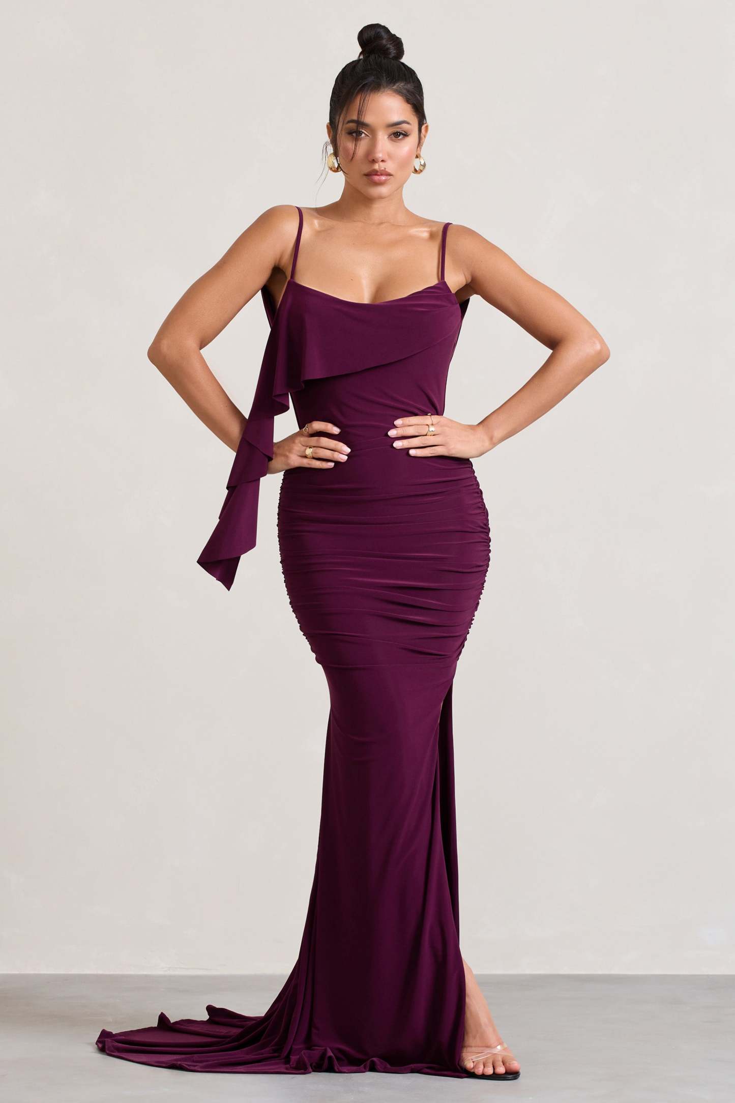 In Whispers Burgundy Split Maxi Dress-Fashionmomo.All Rights Reserved