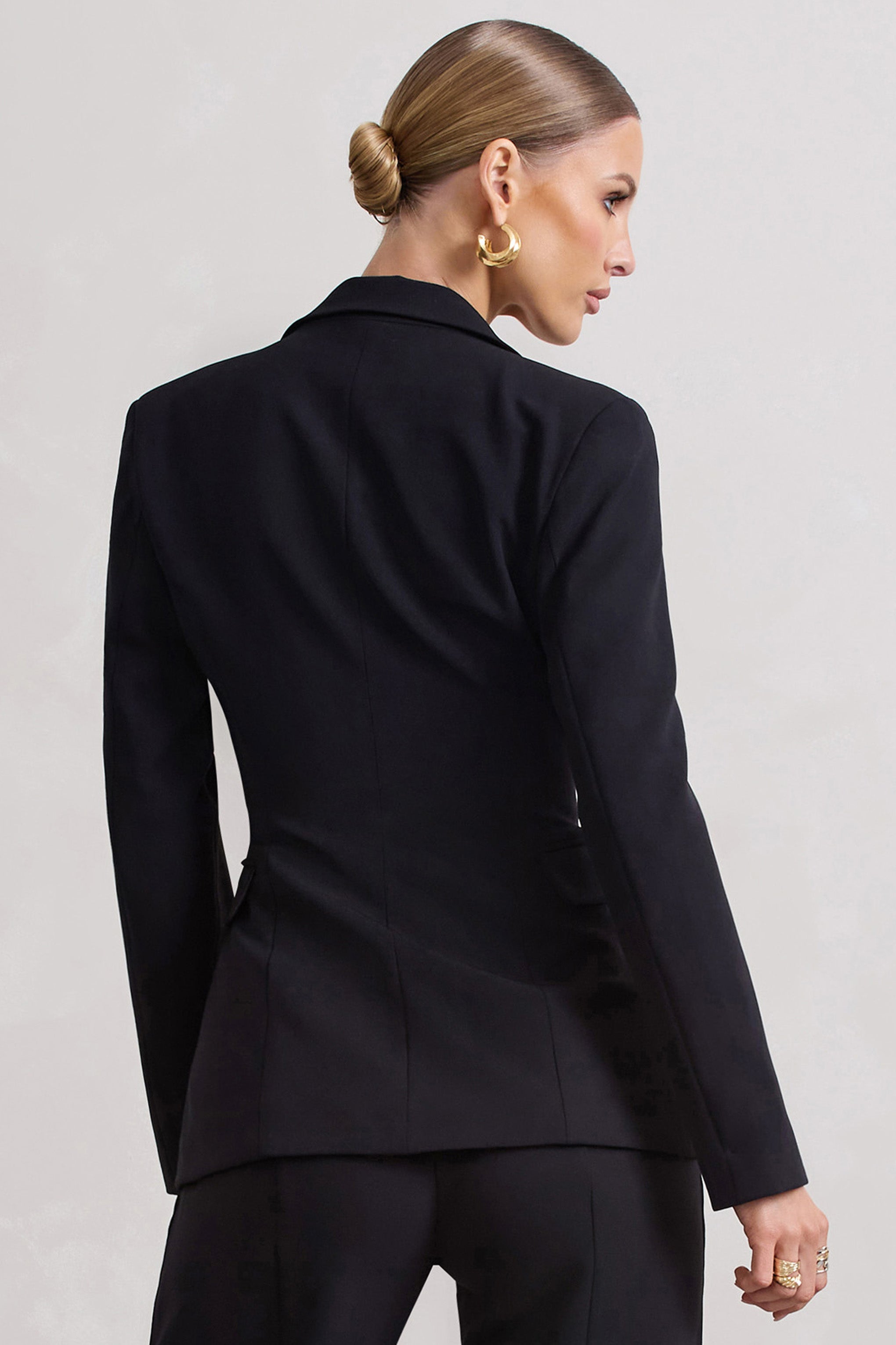 Candid Black Fitted Blazer Jacket With Zip Details-Fashionmomo.All Rights Reserved