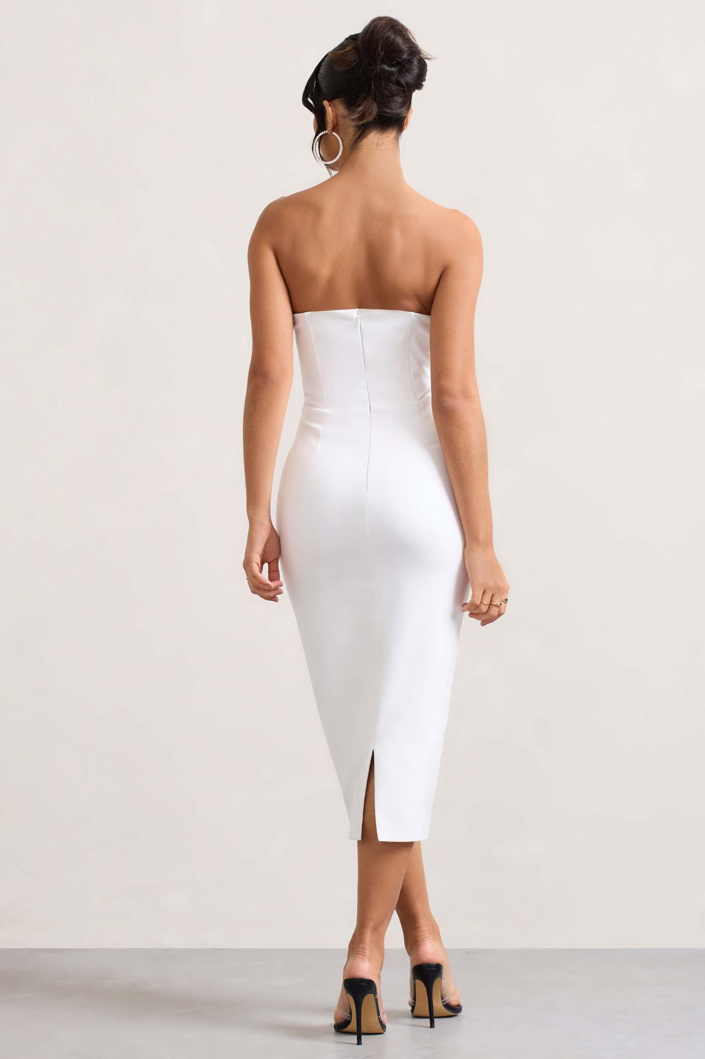 Hailey White Strapless Sweetheart Corset Midi Dress-Fashionmomo.All Rights Reserved
