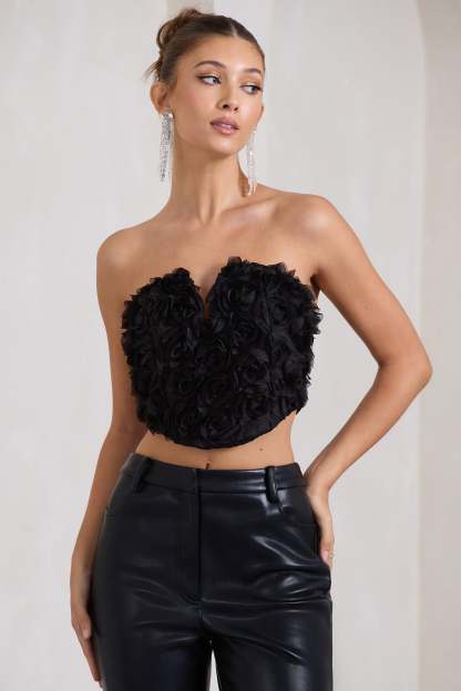 Alicia Black Floral Mesh Strapless Corset Top-Fashionmomo.All Rights Reserved